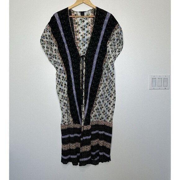 Steve Madden Tassel Tie Front Kimono Duster Floral Patchwork OS Boho Hippie - Picture 1 of 11